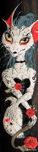 Free dragon bookmark featuring a gritty dragon with roses